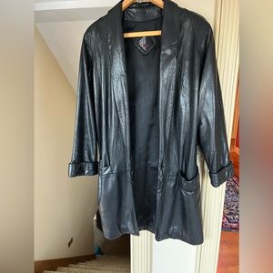 Mid Length Black Leather Blazer